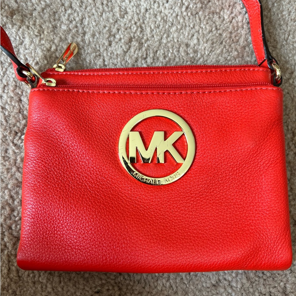Michael Kors Orange Leather Crossbody Purse